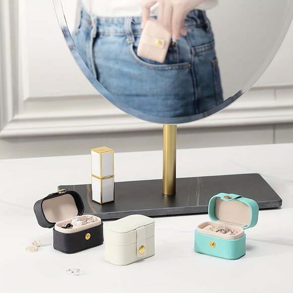 Chic Mini Faux Leather Jewelry Box for Rings & Earrings - Portable Organizer - Picture 7 of 8